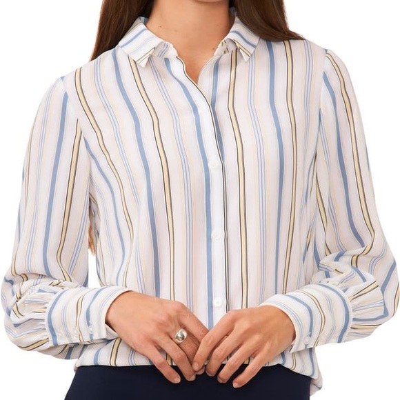 Halogen Vertical Stripe Woven Button-Up Shirt Size Small - Picture 2 of 10